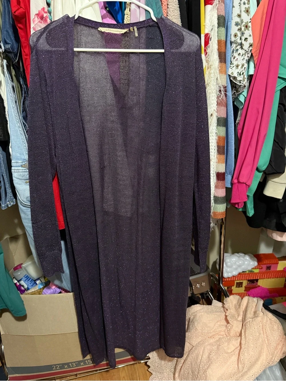 Long Sheer Sparkle Open Cardigan - Deep Plum